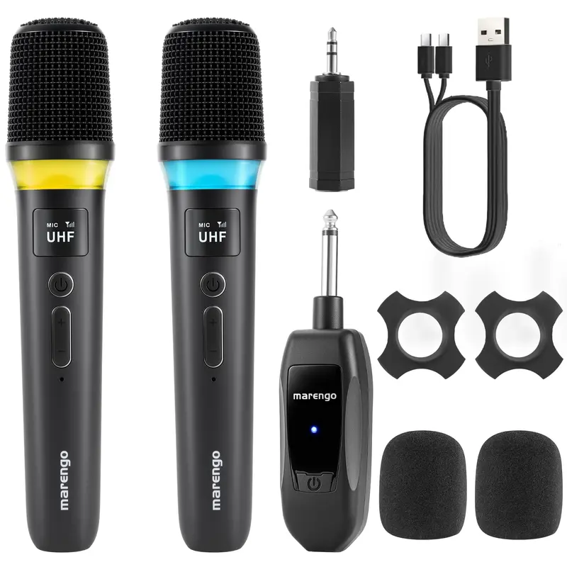 Marengo Wireless Karaoke Microphone - USB-C Rechargeable Metal Mic with Adjustable Volume, 360° LED Lights, Portable Party Speakers for Party, Wedding, Anniversary, Casual & Business Use (Karaoke System for Adults)