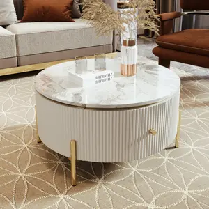 [Bellemave]Modern Round Coffee Table with 2 large Drawers Storage Accent Table(31.5'')