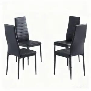 4pcs Elegant Assembled Stripping Texture High Backrest Dining Chairs Black（Table Not included)