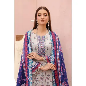 Silver Mist Blue 3-Piece Embroidered Lawn Set