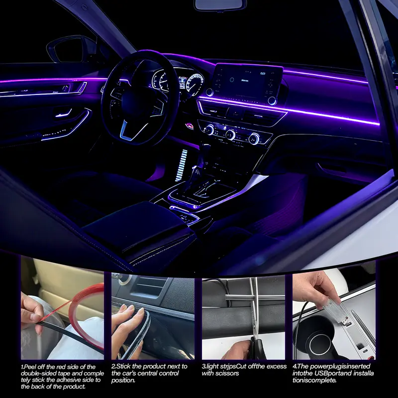 64-Color RGB Interior Car Lights Smart App Remote Control Music Sync for All Vehicles with Chrome Fender Trim & HD Mirror Makeup
