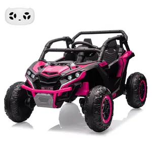 【Christmas Gift】24V Ride On Utv for Kids,2 Seater 4WD Electric Truck with Remote Control, High and Low Speed Adjustment, Led Lights,4-Wheel Shock Absorption,One Click Start, Music Player (Rose Red)