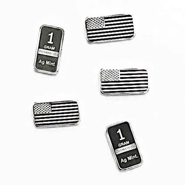 Lot of 5 One Gram .999 Silver American Flag Bars