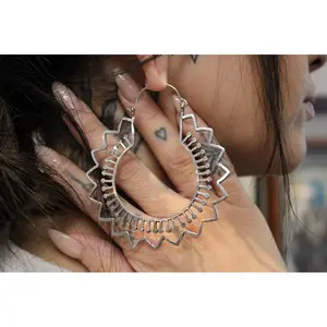 Silver Brass Ear Weights for Stretched Ears Handmade Tribal Mandala Jewelry Indian Style Gauges Style #2