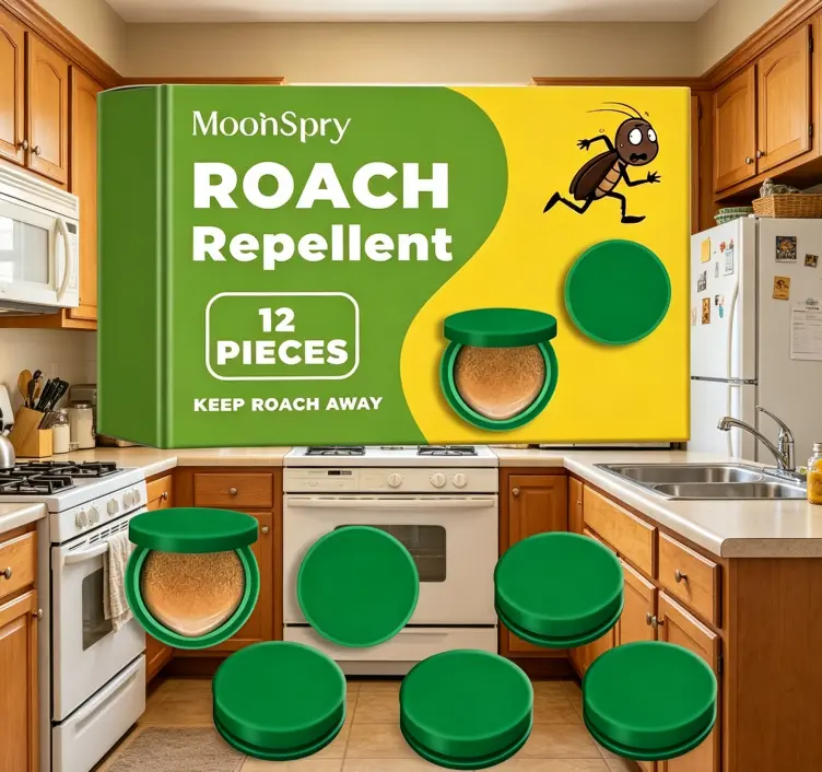 MoonSpry 12-Pack Natural Indoor Roach Repellent Pods, Plant-Based Cockroach Repeller, Family-Friendly Safe Deterrent for Kitchen, Bathroom, Easy Placement Home Pest Control Supplies