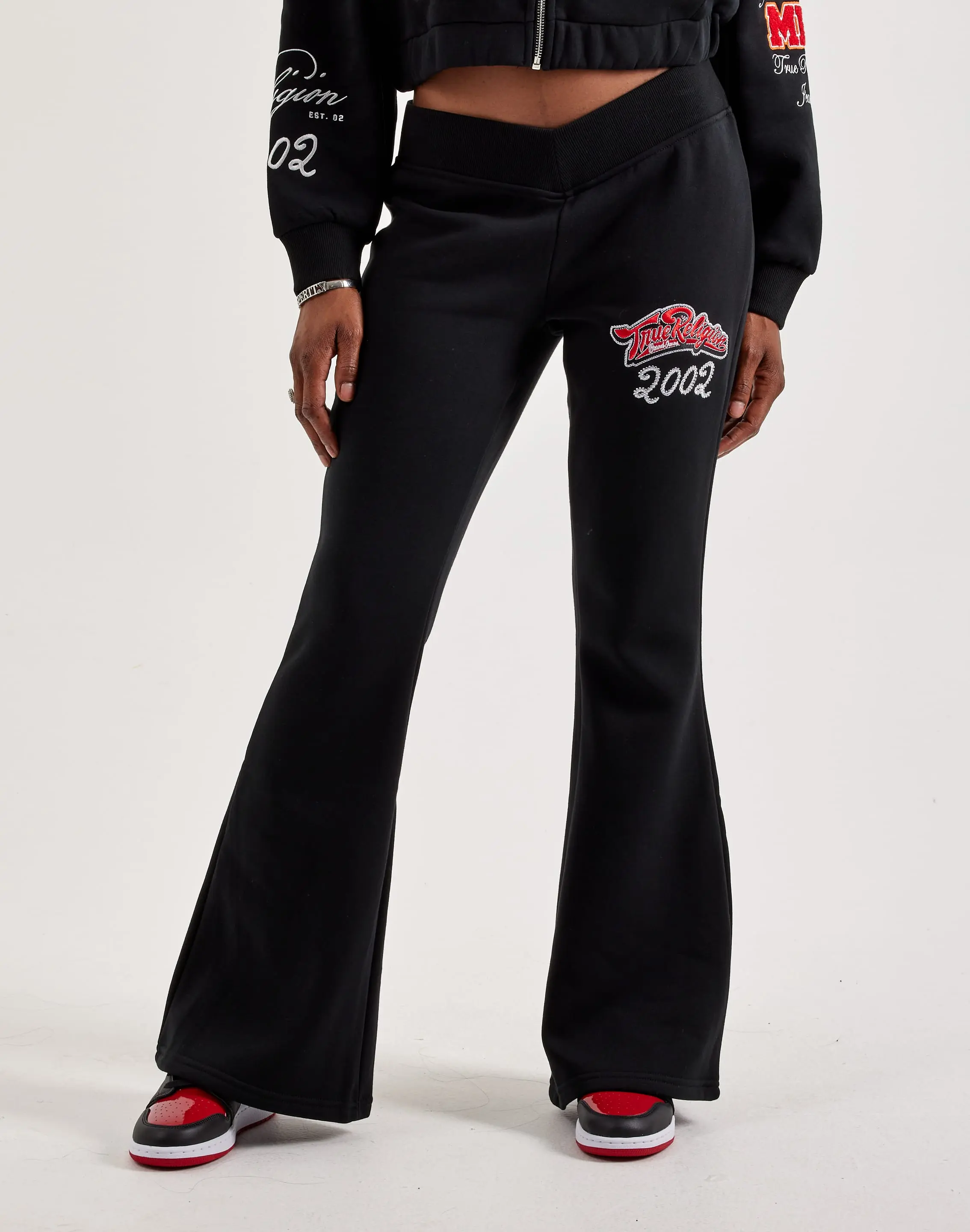 Womens True Religion Crystal Logo Flare Fleece Pants