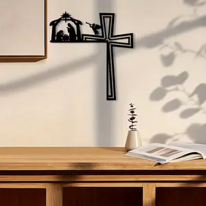 1 piece of retro style metal mural - ping pong iron cross with star and candle design, powder coating, perfect for Halloween, Christmas, Easter, Thanksgiving, etc. - ideal gift for art enthusiasts, metal mural decoration