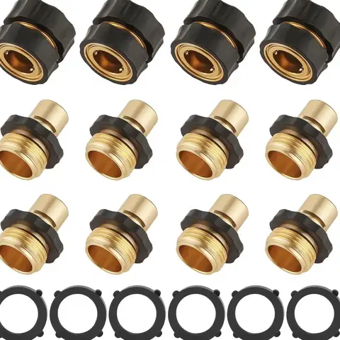 4-Pcs 3/4 in Aluminum Garden Hose Quick Connectors Set - 4 Male-Female Fittings with Rubber Washers, Leak-Proof, Anti-Rust, Ergonomic Grip, All Seasons, Agricultural Irrigation, Home Essential, Father’s Day Gift