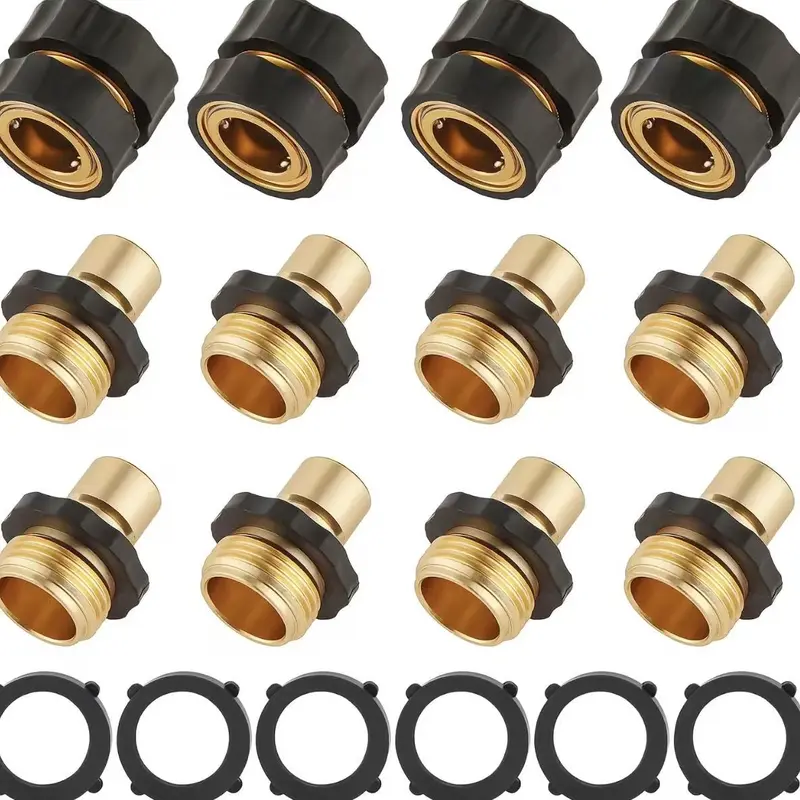 4-Pcs 3/4 in Aluminum Garden Hose Quick Connectors Set - 4 Male-Female Fittings with Rubber Washers, Leak-Proof, Anti-Rust, Ergonomic Grip, All Seasons, Agricultural Irrigation, Home Essential, Father’s Day Gift