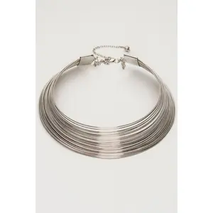 Delara Handmade Multi Strand Brass Necklace - Silver | Elegant Layered Collar Necklace with 1.57" Pendant - Lightweight Jewelry for Special Occasions & Party Wear - Perfect Gift for Mother, Wife & Girlfriend