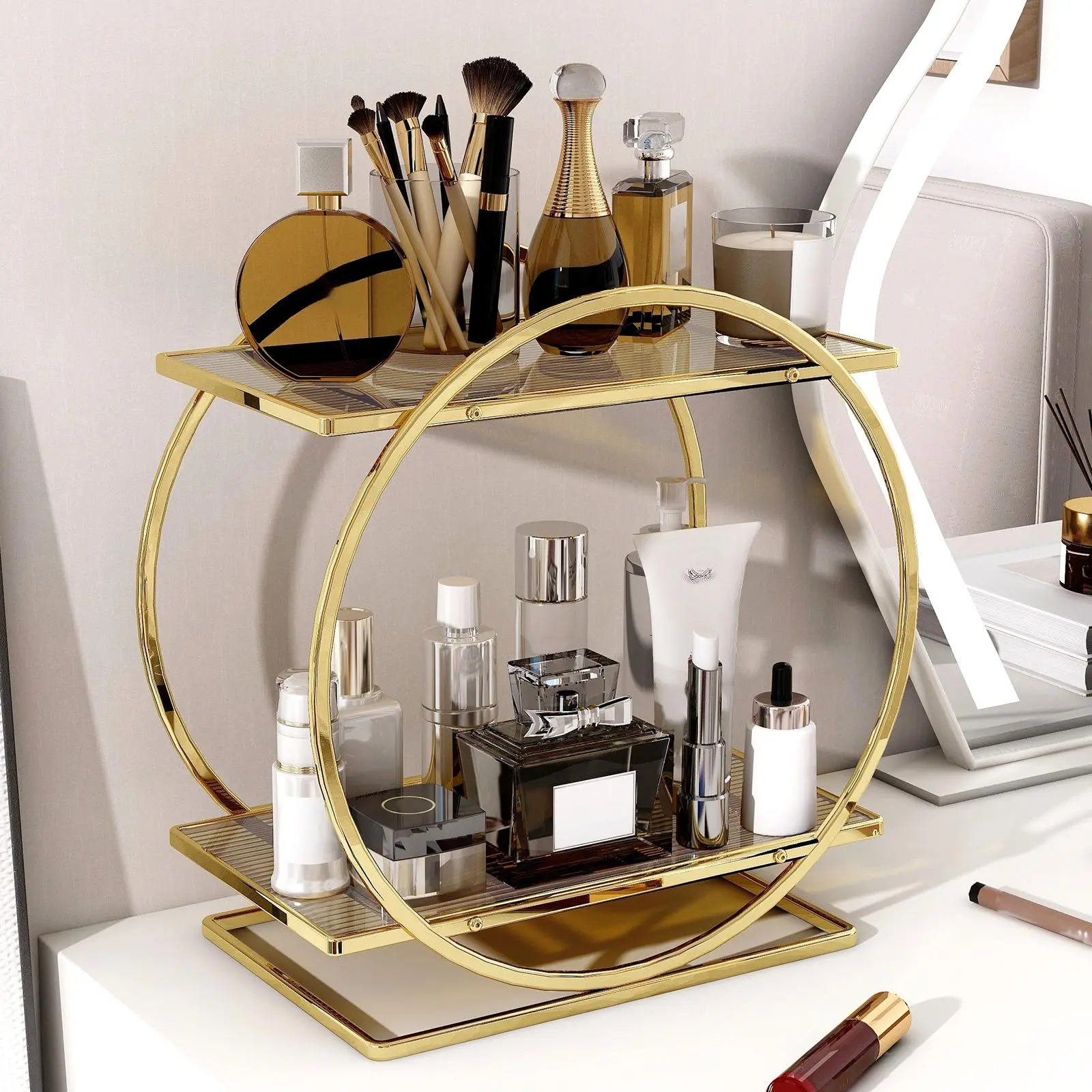 2 Layer Desktop Cosmetic Storage Box, Makeup Organizer, Multi-functional Large Capacity Storage Rack, Cosmetic Organizer, Home Organizer for Bathroom, Bedroom, Living Room, Beauty Organizer