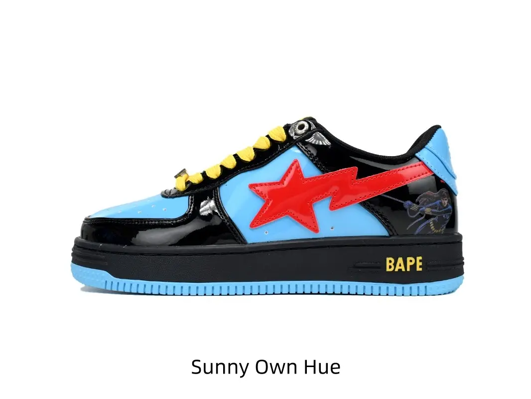 Premium Shiny Patent Leather Low Top Cushion Skate Trainers, Bold Red Star Accent Black Blue Flat Sole For Hip Hop & Dark Street Outfits #LowTopSneakers #FashionKicks #Y2KShoes