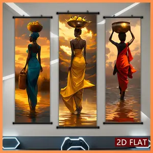 3-Piece African Sunset Theme Wall Art Set, Exotic Style Decor with Fruit Basket & Colorful Skirt Elements, Perfect for Living Room Dining Hotel Walls