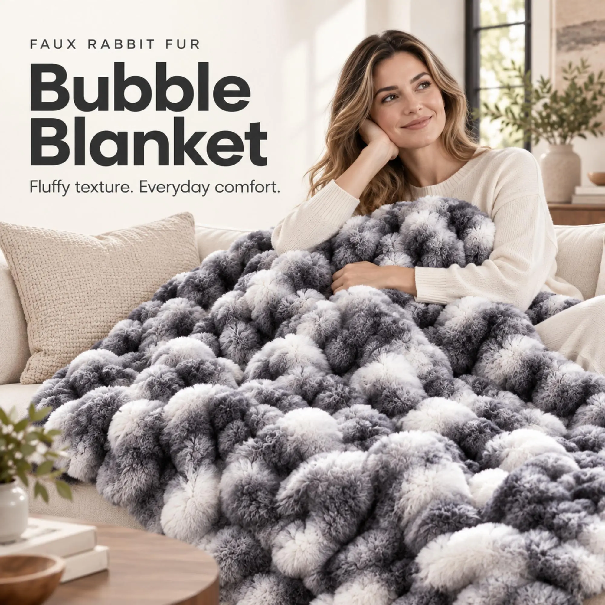 1PC Ultra Soft Faux Fur Fabric Blanket - 280/380/580GSM Super Plush Throw, Comfy and Cozy Warm Lightweight to Extra Thick Blankets for Bed, Machine Washable, Multiple Sizes/Colors, Home Decor Cozy Setup Christmas Gift