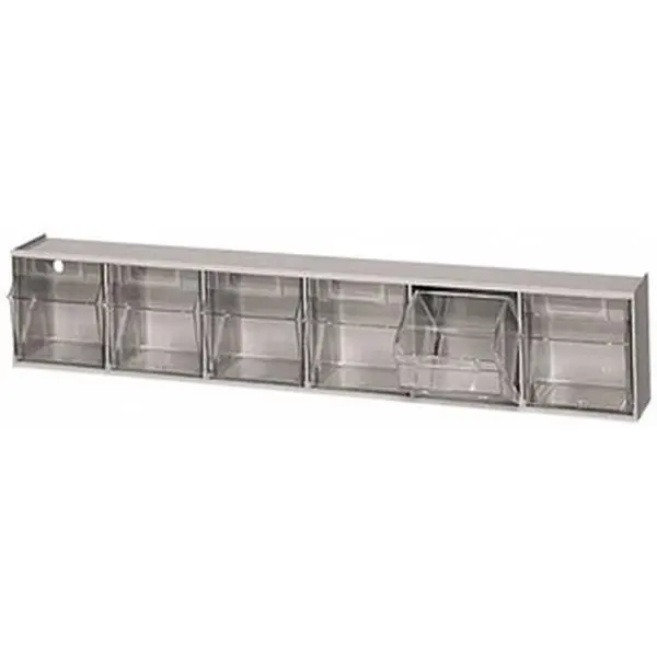 Quantum Storage Systems 6 Compartment Gray Small Parts Tip Out Stacking Bin Organizer 23-5/8" Wide x 4-1/2" High x 3-5/8" Deep, Polystyrene Frame, 3-1/2" Bin Width x 3-3/4" Bin Height x 2-5/8" Bin Depth QTB 306 GRAY