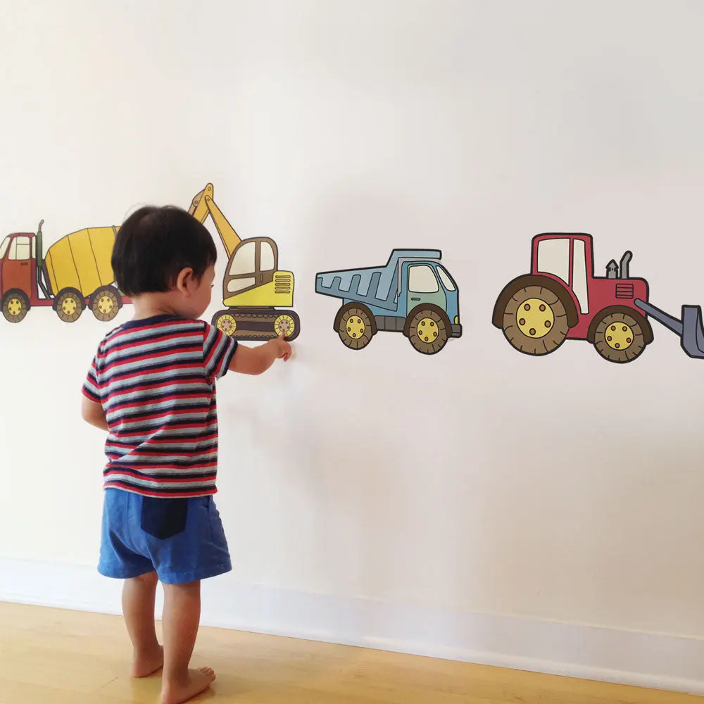 Construction Vehicle Decorative Removable Wall Stickers & Murals, Multicolor Removable Vinyl Room Decor Accent Wall Art, Child-Safe Self-Stick Home Decor Supplies
