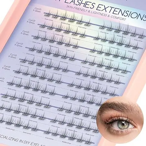 MLEN DIARY Eyelashes 120 Cluster Eyelashes 9-12mm D Shape Curl Single Eyelash Natural Look Fluffy Faux Mink Thin Cotton Band False Eyelashes
