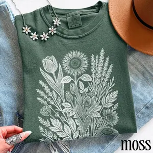 Wildflower Botanical Shirt, Minimal Garden Shirt, Retro Mountain Forest Nature Aesthetic Top, Gift For Men, Gift For Women