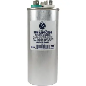 Appli Parts Dual Run Capacitor for ac 35+10 Mfd uF (microfarads) 370VAC CBB65 Round Universal fit for hvac and other applications 2 in Wide 5-1/4 in Height CON-35/10-370-R