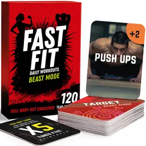 QUOKKA Fast Fit Beast Mode Workout Cards 120 Tear Resistant HIIT Fitness Deck Full Body Training Exercises for Strength, Cardio, and Endurance