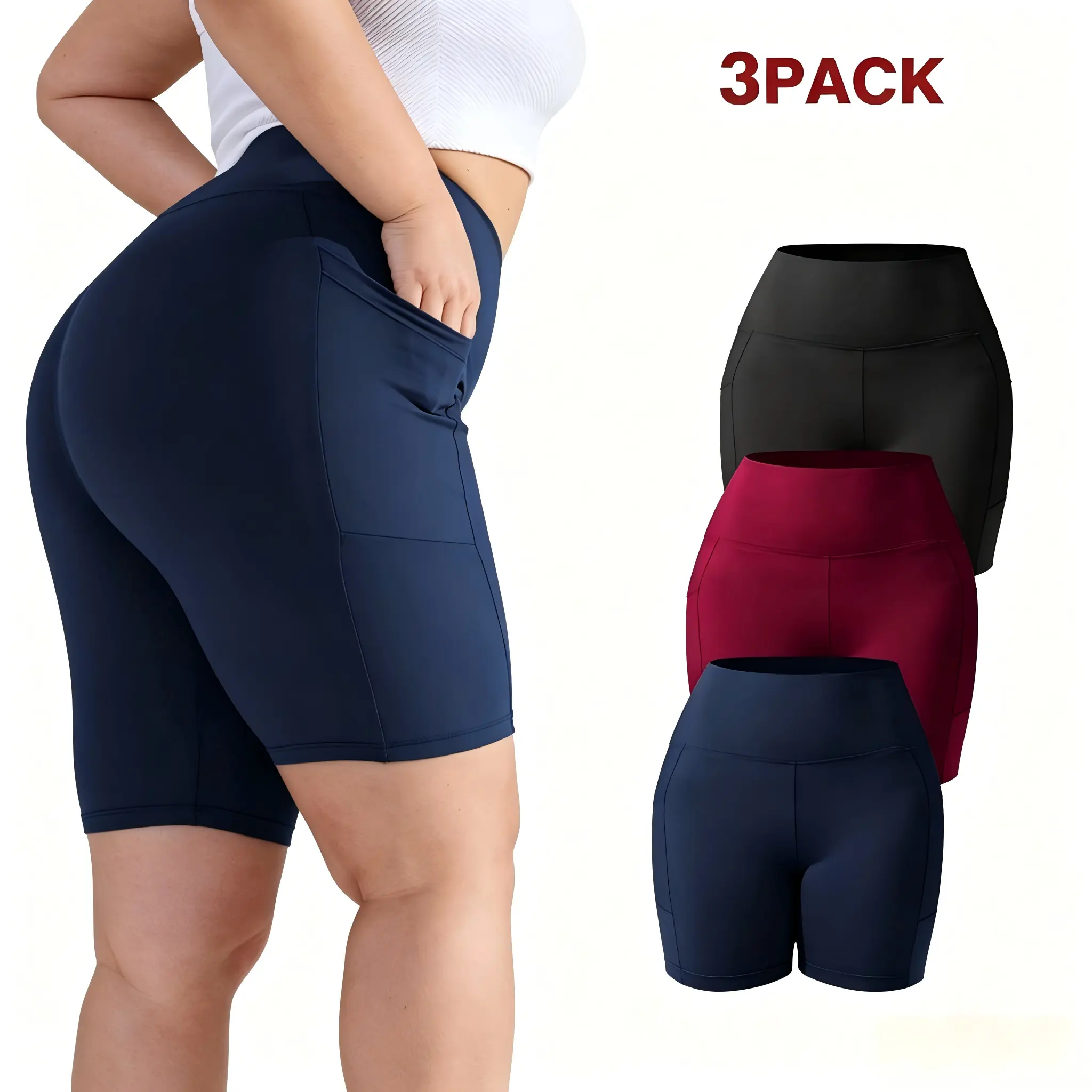 Women's Plus Size Athletic Biker Shorts, 1/3/5 Pack with Pockets, 8" High Waisted Tummy Control Summer Yoga Shorts (S-5XL),back to school shopping