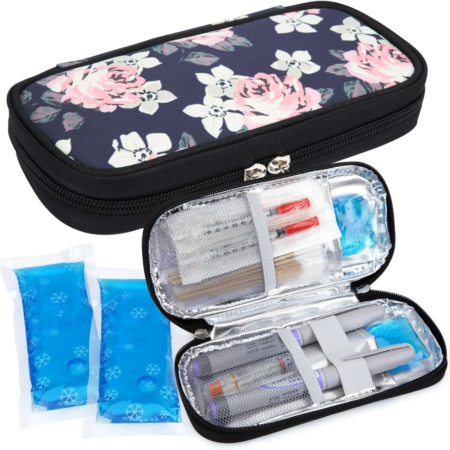 Insulin Cooler Travel Bag - Compact, Organized Portable Refrigerated Home Organizer Storage Bin with 2 TSA-Approved Ice Packs for Insulin Pens, Medications, Diabetic Supplies, Camping & Cruise Travel Accessories 01