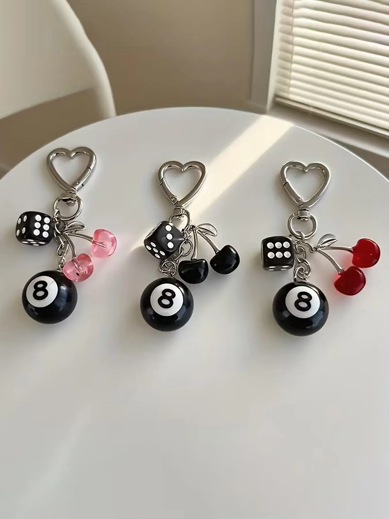 Y2k Sweet Cool Style Black Eight Billiards Key Pendant, Featuring Black Eight Billiards, Dices, And Cherries, Trendy Fashionable Accessories, Keychain Accessory, Bag Charms (Black) Can Be Hung On Backpacks Or Keychains