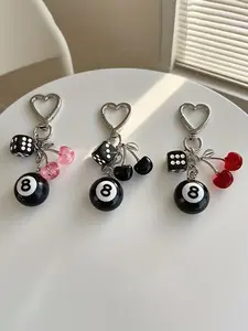 Y2k Sweet Cool Style Black Eight Billiards Key Pendant, Featuring Black Eight Billiards, Dices, And Cherries, Trendy Fashionable Accessories (Black) Can Be Hung On Backpacks Or Keychains