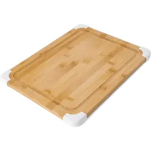 Limited time Deal - Nonslip Bamboo Cutting Board with Juice Groove, 11x14 Inch, White Chopping Kitchen Knives Cheese cutting  board