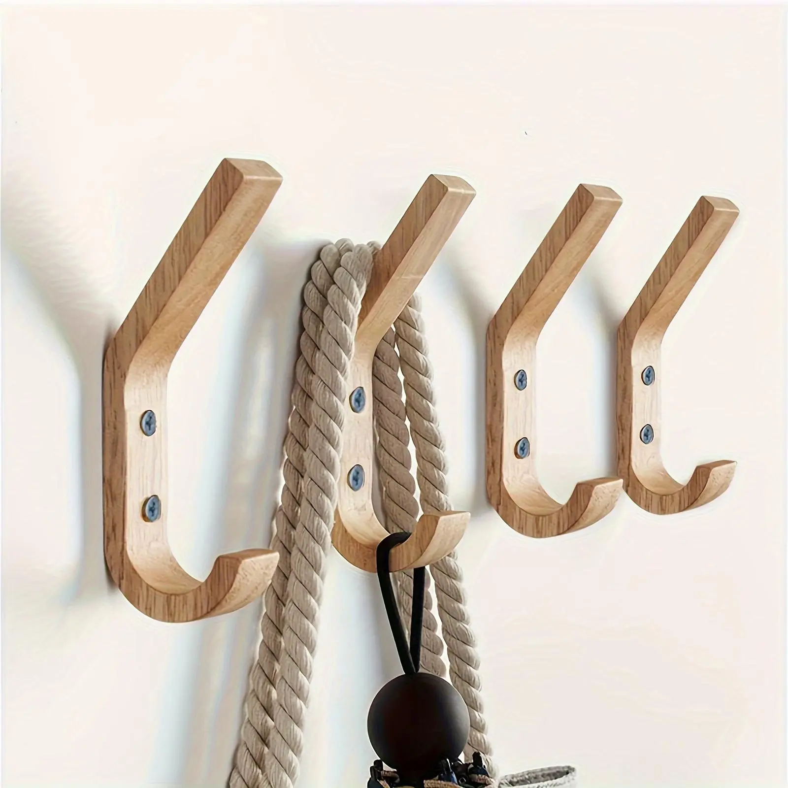 4pcs Wooden Coat Hooks Wall Mount Hooks, Natural Oak Wood Hooks, Decorative Vintage Wood Wall Hooks Organizer, Heavy Duty Wall Mounted Hooks, Storage Hooks For Wall Hanging Coats, Key, Cap, Cup