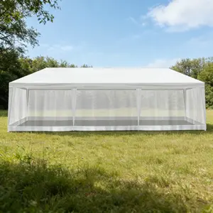 Outside 10' x 20'/30' Canopy Tent with 6/8 Mesh Sidewalls, Party Shelter Outdoor Sun Shade Wedding Tent Commercial Gazebo Pergola Canopies for Patio Backyard Garden Events, Summer Vibes