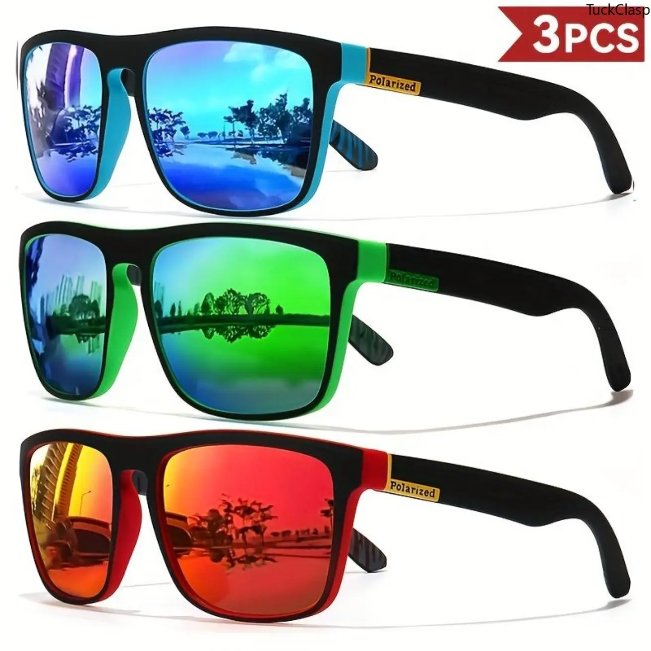 3-Pack (3pcs-1) Vintage Square Polarized Lenses Sunglasses for Adults, Luxury Designer Style UV400 Protection Shades, Ideal for Driving, Boating, Outdoor Sports & Leisure Activities
