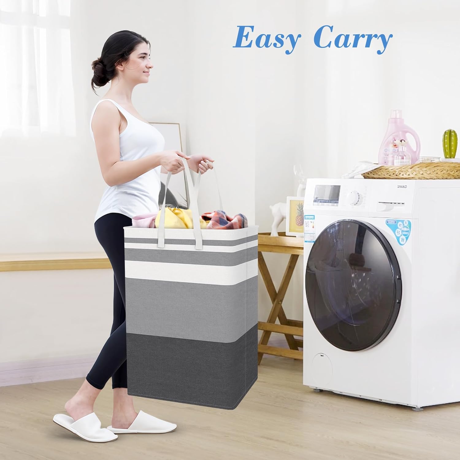 3 Pack Collapsible Laundry Hamper, Large Freestanding Laundry Basket with Handles, Waterproof Dirty Clothes Storage Bin for Bathroom, Bedroom, Dorm, Laundry Room, TikTok Viral