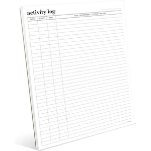 Activity Log Notepad 11x8,5 - Organize and Track Tasks, Appointments, Contacts, Records -  Thick Paper - Letter Size - 50 Sheets -Hard Cardboard  Stand -  Notepad for Work, Daily