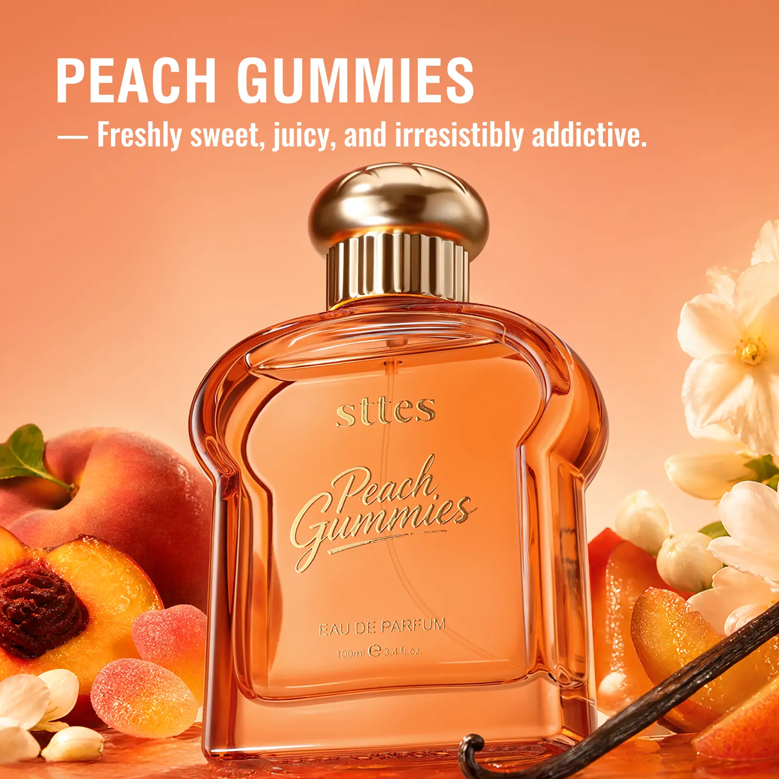 sttes Peach Gummies Eau de Parfum for Women, Sweet Peach Fruity Floral Perfume, Long Lasting Fragrance Spray, 100ml/3.4 fl oz