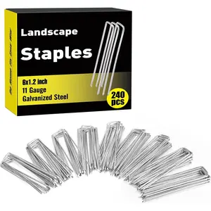 240 Pack 6 Inch Landscape Staples, Garden Stakes Galvanized Tent Stakes Heavy Duty 11 Gauge SOD Landscaping Fabric Pins Yard Ground Lawn Staples for  Cover, Turf, Fence, Grass Decoration
