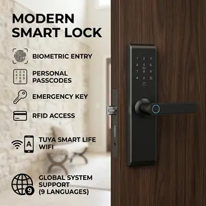 Tuya Smart WiFi Door Lock 5050 Mortise, 5-in-1 Biometric Fingerprint Password Lock with 180mm Plate Supports 9 Languages