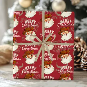 Vintage Santa Cowboy Wrapping Paper Roll Western Christmas Gift Wrap Retro Xmas Holiday Unique Gifts for Equine