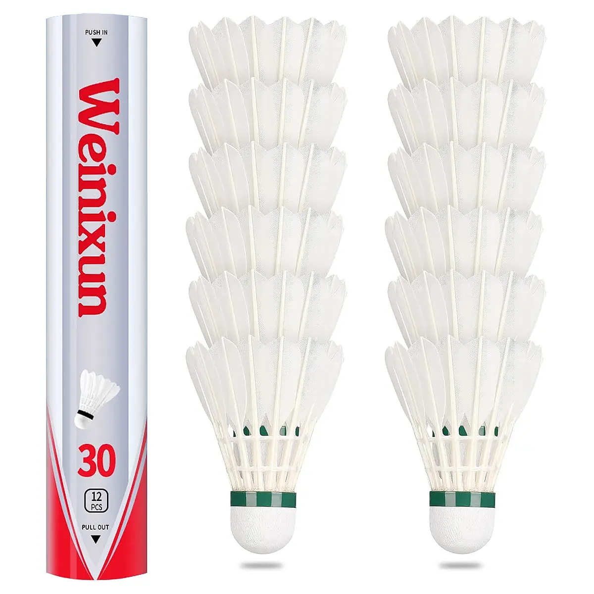 Goose Feather Badminton Shuttlecocks Birdies, 12 Pack Hight Speed Training Badminton Balls with Great Stability for Indoor Outdoor Sports