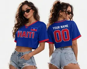 Custom Haiti Crop Top Jersey, Personalized Haiti Football Shirt, Soccer Fan Apparel, Festival Game Day Tee, Sports Gift