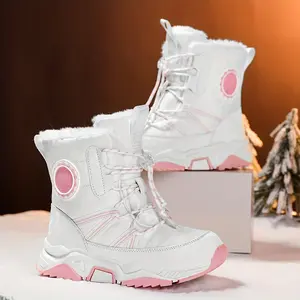 Boys & Girls Winter Snow Boots - High Quality -Slip TPR Sole, Mid-Calf/High-Top (Adjustable) with Pink/White/Purple/Grey PU Upper - Warm Lace-Up Outdoor Shoes for, Ice Skating & Daily Wear - Kids' Cold Weather Foot