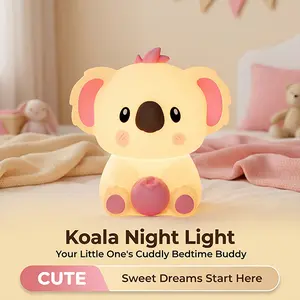 Koala Silicone Touch Night Light - 14 RGB Colors, Dimmable, Rechargeable Portable Lamp with Smart Timer, Nursery Room Decor, Ideal Gift for Babies