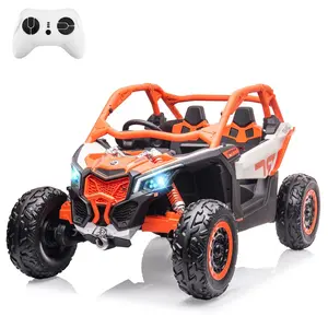 2-Seater Ride-On UTV for Ages 3-8 with 4WD, Remote Control, Dual 24V Batteries, Four 200W Motors, 23" Seat, EVA Tires, Spring Suspension in Orange and Green