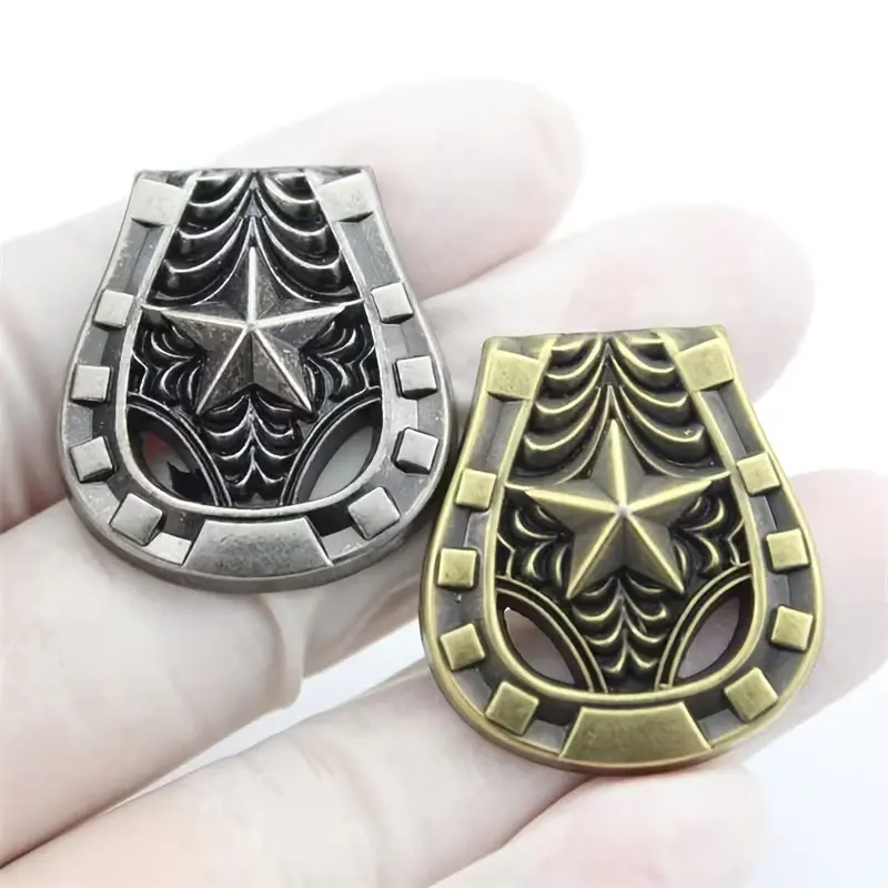 5-piece set of handmade leather goods, bags, belts, buckles, clothing, hats, decorative hardware, screws, rivets, retro horseshoe shaped pentagrams