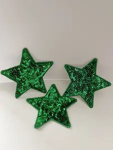 Iron on Patches, Star Applique Embroidery, Green Glittering Iron Patches, Star Patches for Hat and Clothing
