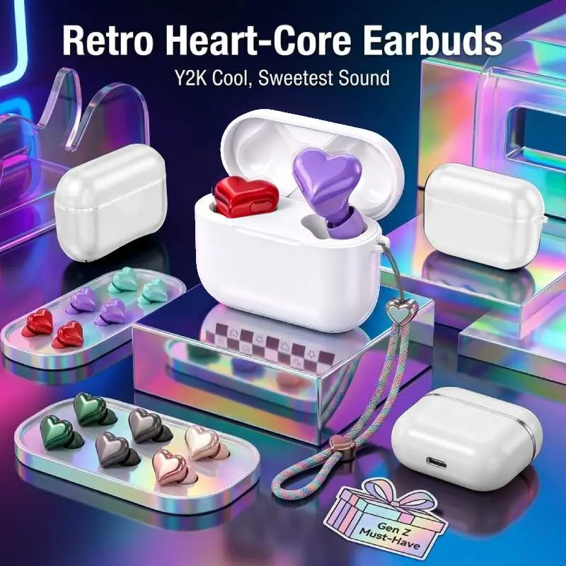 Cute Heart Bluetooth 5.3 In-Ear Wireless Headphones - Waterproof Mobile Earbuds, 35H Long Battery, HiFi Stereo Sound, ENC Call Noise Cancelling, Sound Isolation, Lightweight Comfort, Touch Sensor, Volume Control, Teen Fashion Accessory for School, Headset
