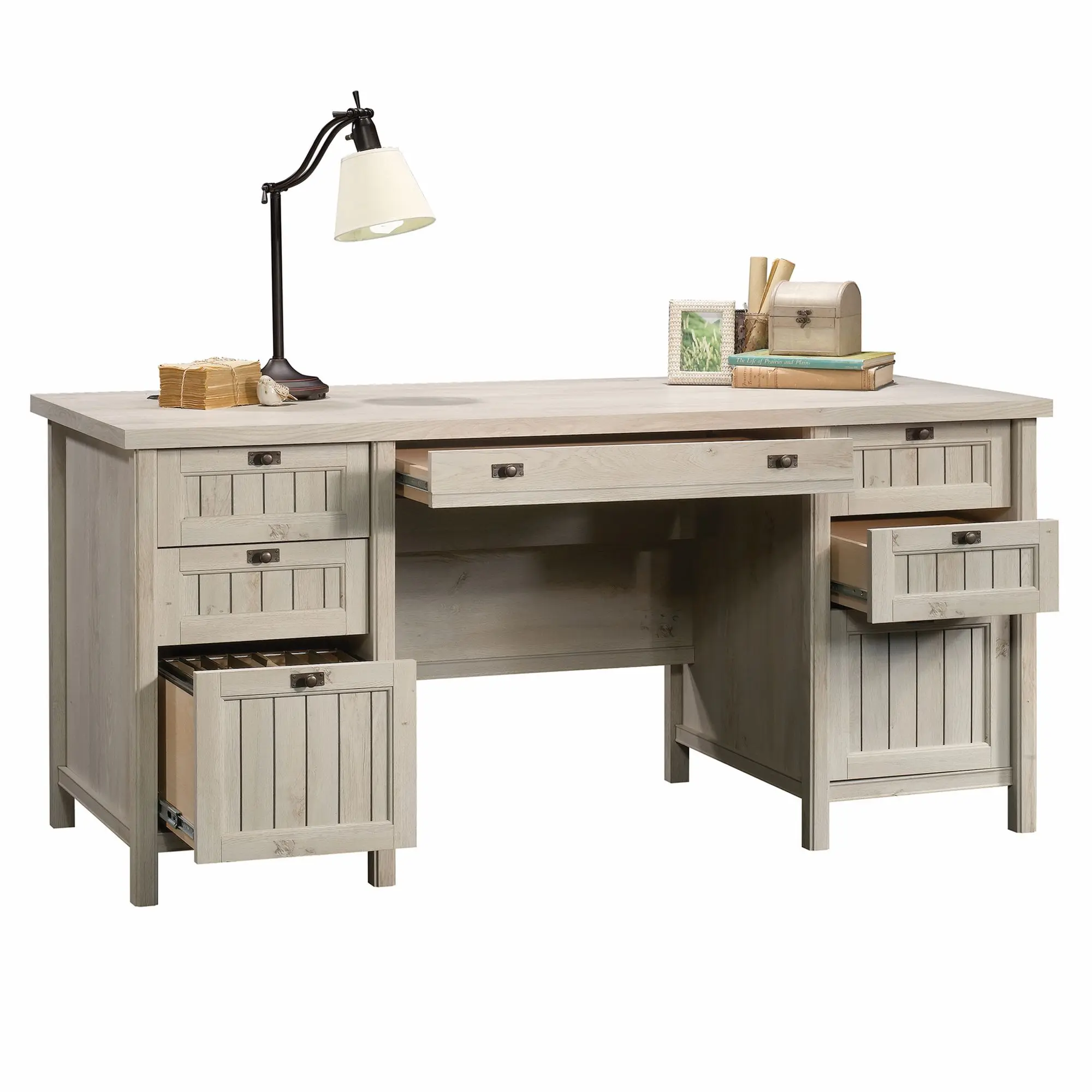 Sauder Costa Executive Desk with Large Pencil Drawer & Four Storage Drawers for Home Office or Professional Settings