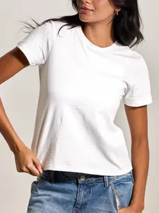 Klassy Network Cotton Tee Full Length Women's Tshirt with Crew Neckline Short Sleeves
