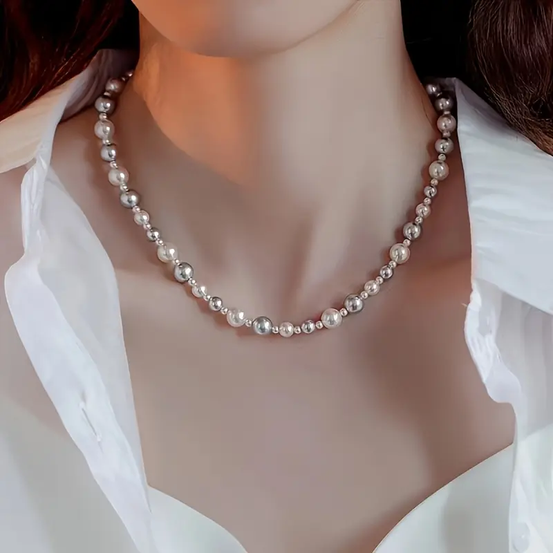 Silver Pearl Choker Necklace for Women Trendy Mixed Bead Collar Elegant Fashion Jewelry for Daily Wear & Special Occasions