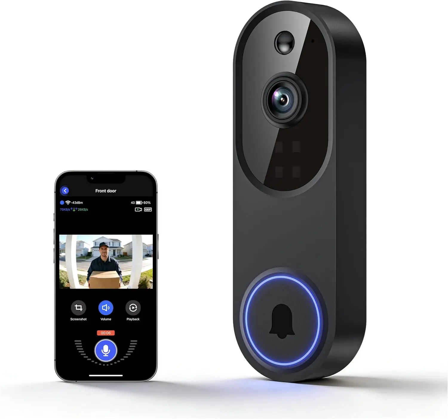 1080P Wireless Video Doorbell Camera - Outdoor Security Camera with FHD Live View, Cloud Storage, AI Human Detection, Instant Alerts, Night Vision, 2-Way Audio, 2.4G WiFi Only
